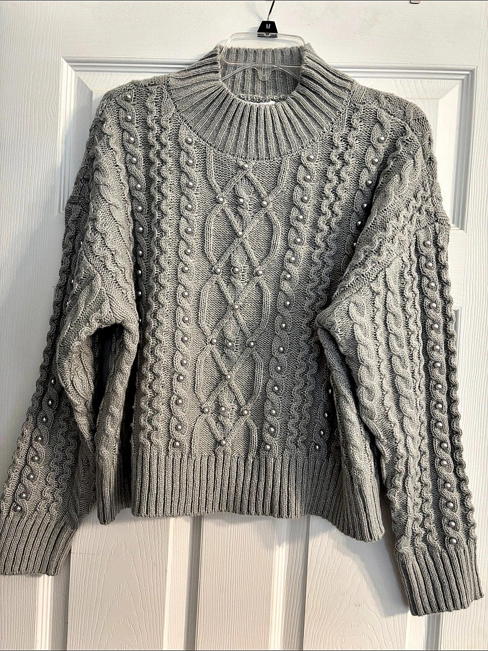 crown & ivy Cable Knit Turtleneck Gray Petite Large NWT